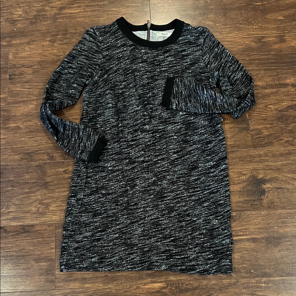 Black and Gray Marled Crewneck Sweatshirt Dress